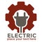 Electric repair and electrician service and works isolated icon vector thunder and light bulb