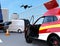 Electric rescue SUV released drone to recording car accident on highway