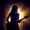 Electric Reverie: Silhouetted Female Guitarist Conjuring Sonic Bliss at Sunset