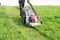 An Electric Rotary lawn mower machine mower, grass cutter or lawnmower for Mower, Cutting lawn areas. Motor powered lawn mower