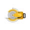 Electric saw with steel toothed disc. Building power tool. Equipment for construction works. Flat vector icon