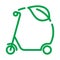 Electric scooter icon. Battery powered scooter inside circle and a leaf Vector illustration