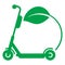 Electric scooter icon. Battery powered scooter inside circle and a leaf Vector illustration