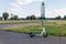 Electric Scooter park on riverside of Rhine River in DÃ¼sseldorf.