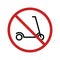 Electric scooter prohibition sign. Without an electric scooter. It is forbidden to ride scooters. Vector illustration