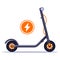 Electric scooter rental in the city. Connect the charger to an environmentally friendly vehicle.