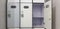 Electric security code locks on three cabinet door