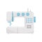 Electric sewing machine with blue buttons. Professional equipment. Modern device for sewing. Flat vector design