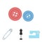 Electric sewing machine, dummy on the stand, pin, buttons.Atelier set collection icons in cartoon style vector symbol