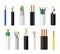 Electric short wires. Circuit cable with rubber insulation. Industrial metal conductor fiber. Technology power