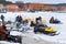 Electric sledge for delivery of fishermen on ice, snowmobiles for winter fishing