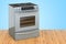 Electric Slide-In Convection Range. Kitchen Stove on the wooden planks, 3D rendering