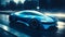 Electric sports car glows with futuristic elegance on dark driveway generated by AI