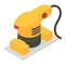 Electric tool icon isometric vector. Yellow sheet sander on work surface icon