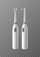 Electric toothbrush. Realistic dentistry accessory front and side view isolated on transparent background, white