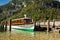 Electric tourist boats on beautiful lake Konigssee pier Berchtesgaden National Park Germany