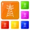 Electric tower near house icons set vector color