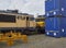 Electric Train Engines lie on Tracks facing one another ready for recycling and disposal at Amsterdam Marine terminal.