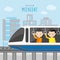 Electric Train Station Public Sky Subway Railway City Modern Boy Cartoon Character Vector