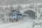 Electric trains near snowy platform and tunnel in Olbramovice CZ 12 02 2023