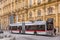 Electric trolleybus carrying passengers in Lyon city, France