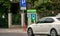 An electric vehicle or automobile car, EV charge station with ultra fast chargers installed next to main road in Poland