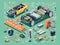 Electric Vehicle Components and Assembly Infographic