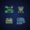 Electric vehicles travel neon light icons set