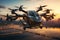 Electric vertical takeoff and landing aircraft modern futurism background