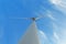 Electric windmill on a sky background. Progressive windmill technologies. Renewable energy sources concept. Copy space.