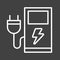 Electrical car charging station. Power battery for vehicle. Alternative future transportation and green energy concept. Lined, whi