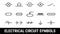 Electrical circuit symbols set. Flat icons elements. Lamp, Ammeter and voltmeter, bell, terminal, resistor and cell battery,