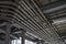 Electrical conduit system and tube of electric cable installed on building ceiling. Industrial infrastructure. Efficient