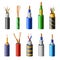 Electrical copper cable. Set with varieties of electric wire. Connection cable power colored for network and electricity