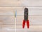 Electrical equipment on the wooden background