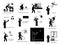 Electrical home appliances problems at house stick figure pictogram icons.