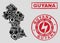 Electrical Mosaic Guyana Map and Snowflakes and Grunge Stamp Seals
