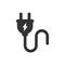 Electrical plug with lighting symbol and cable black vector icon.