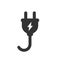 Electrical plug with lighting symbol and cable black vector icon.