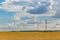 Electrical pylons in summer fields. Rural landscape