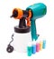 Electrical spray gun for color pulverization and small bottles with color