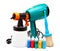 Electrical spray gun for coloration and a paintbrush and small bottles with color