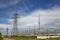 Electrical substation and power transmission towers. Electricity production and transportation