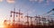 Electrical substation silhouette on the dramatic sunset background