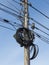Electrical wires on electric poles at Moscow city