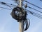 Electrical wires on electric poles at Moscow city