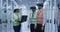 Electrical workers in reflective vests using VR