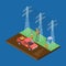 Electrician city services 3d isometric vector composition