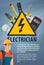 Electrician with electrical equipment, tool banner