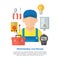 Electrician with electrical equipment and tools.